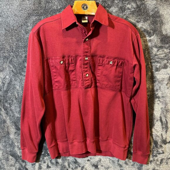 Norm Thompson Polo Shirt Mens Large Red Vintage Grandpa Rockability Longsleeve - Picture 1 of 6